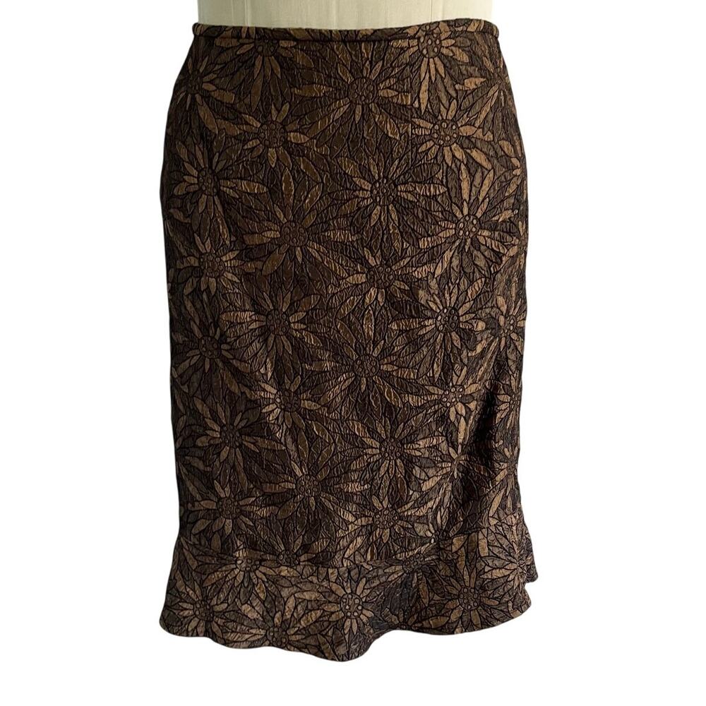 Vtg Y2K 2000s Gold Floral Skirt Plus Size 14 Whimsygoth Forest Fairy Grunge 90s
